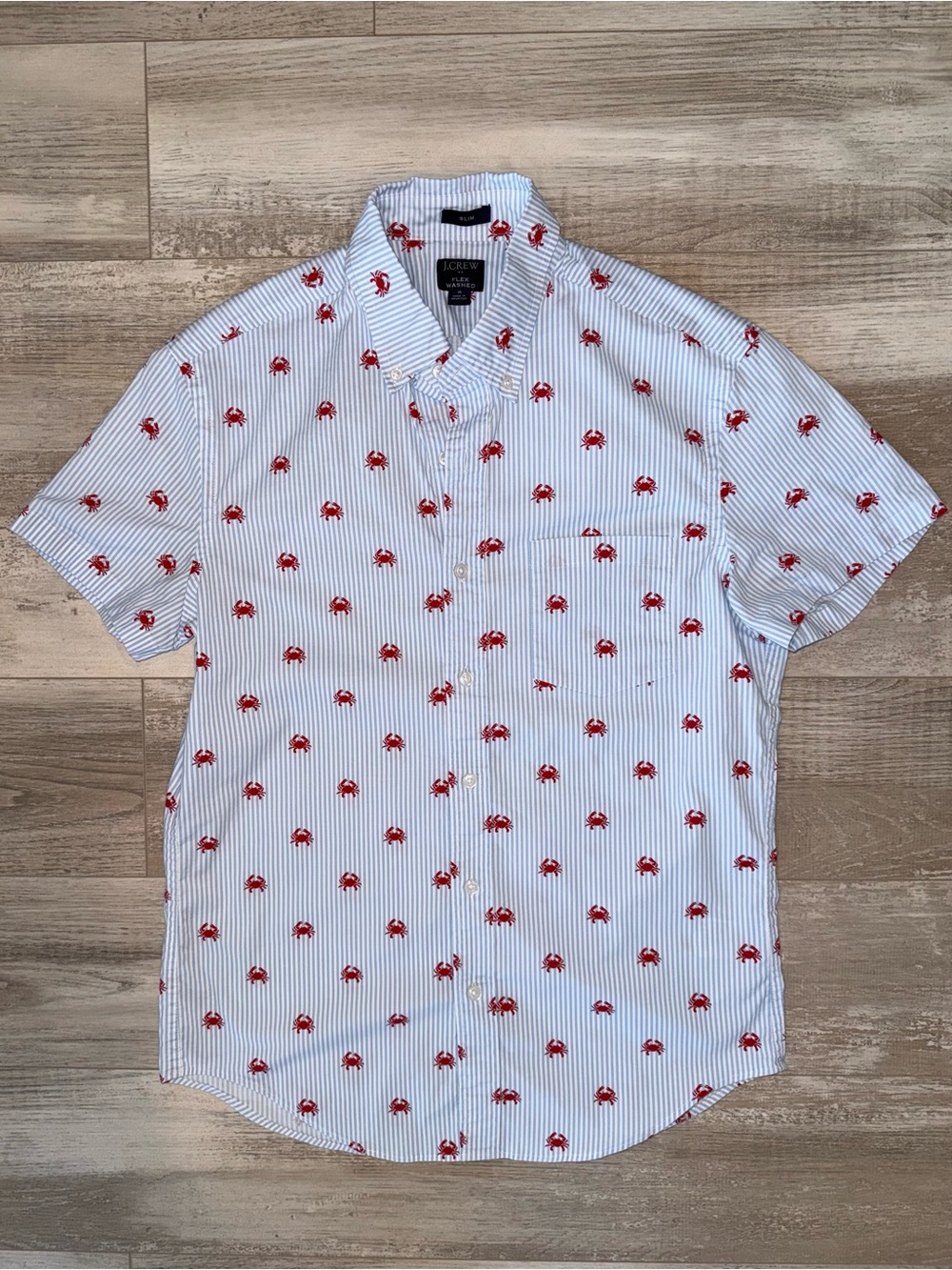 J.Crew Flex Washed Slim Fit Crab Print Button Down Shirt Coastal Nautical